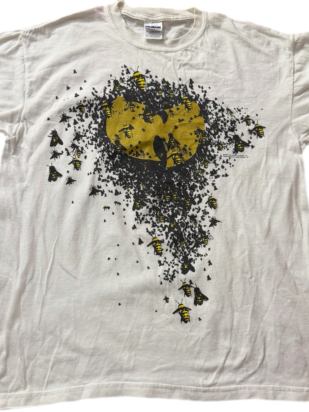 Gildan White Short Sleeve Tee with Yellow & Black Bee Cluster Graphic